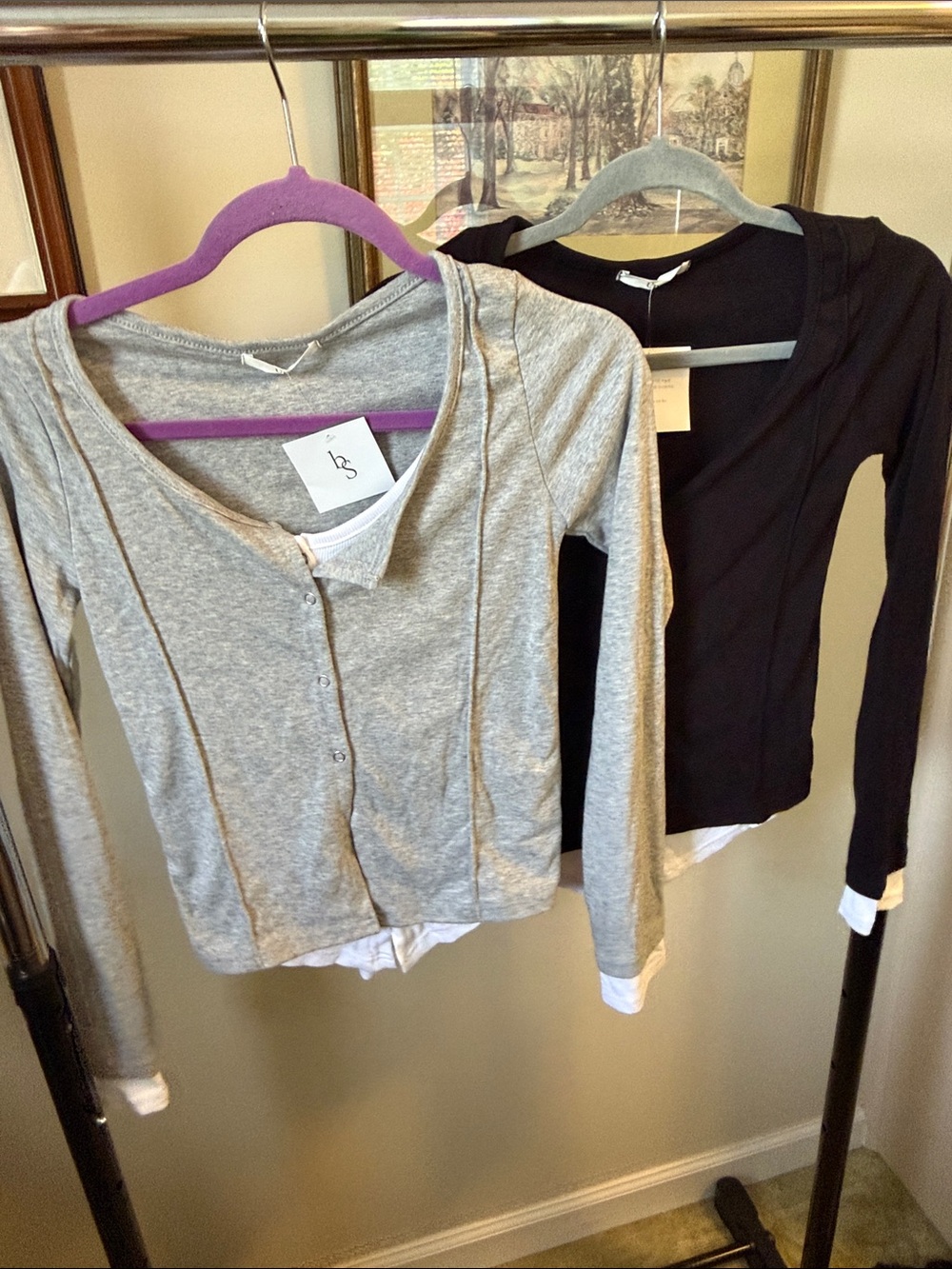 Women’s Long-Sleeve Layered Look Top - Gray and Black